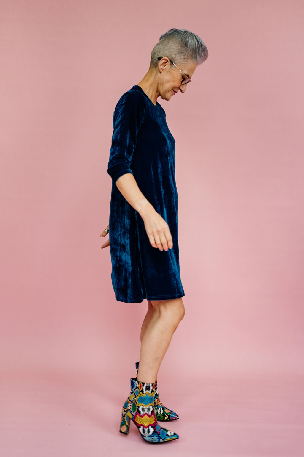 Velvet Swing Dress in Teal