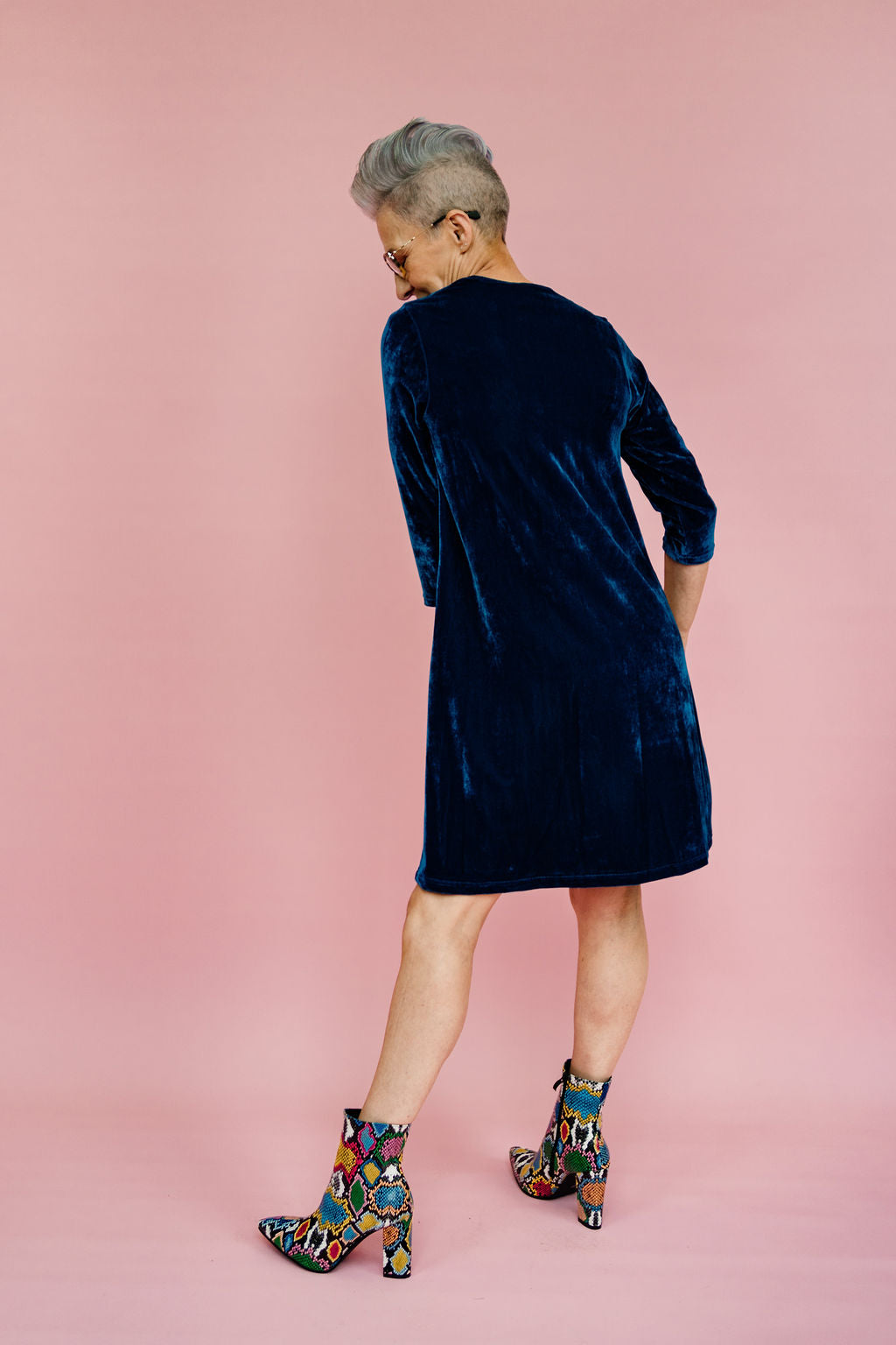 Velvet Swing Dress in Teal