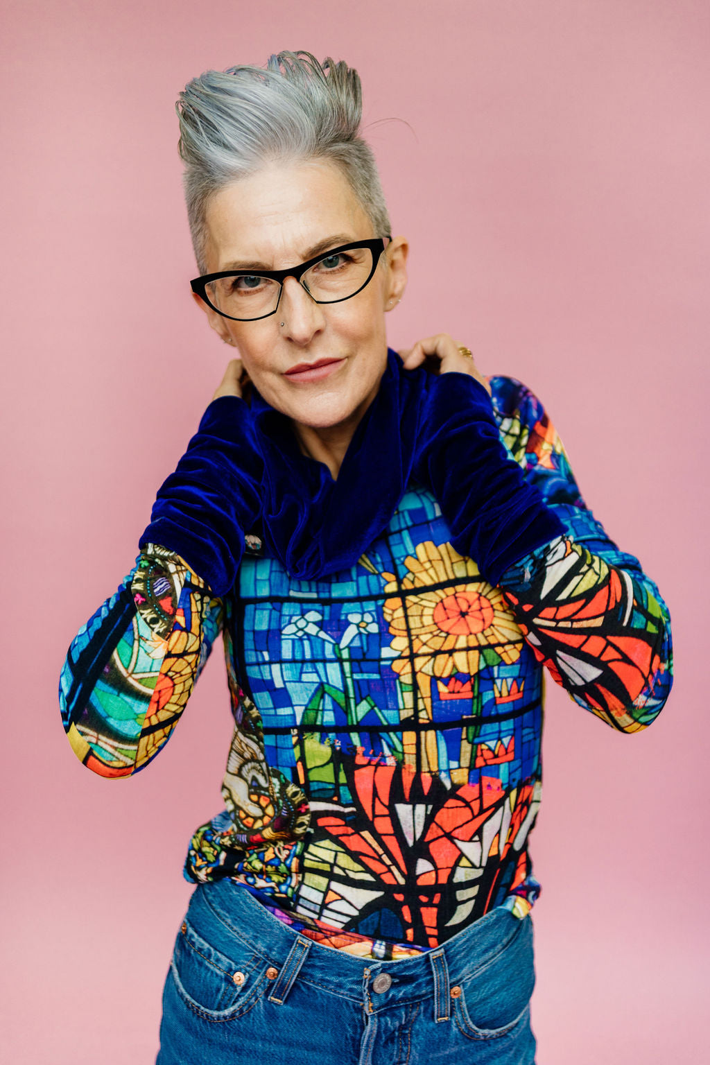 Velvet Cowl and Wrist Warmers Set in Royal Blue - Megan Crook