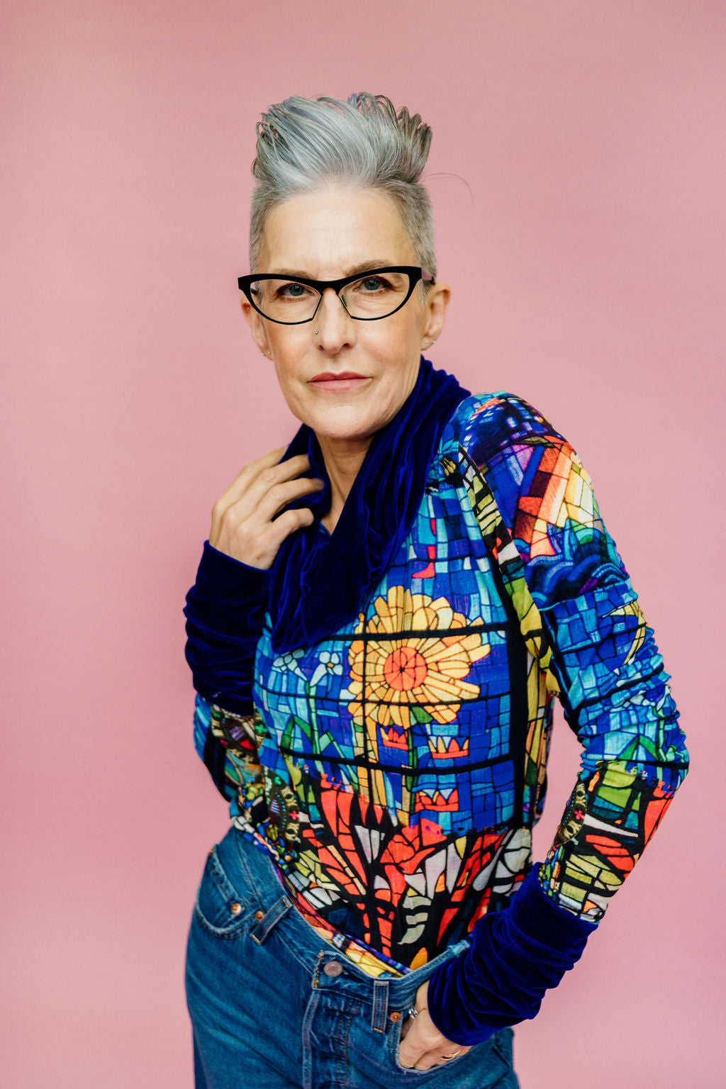 Velvet Cowl and Wrist Warmers Set in Royal Blue - Megan Crook