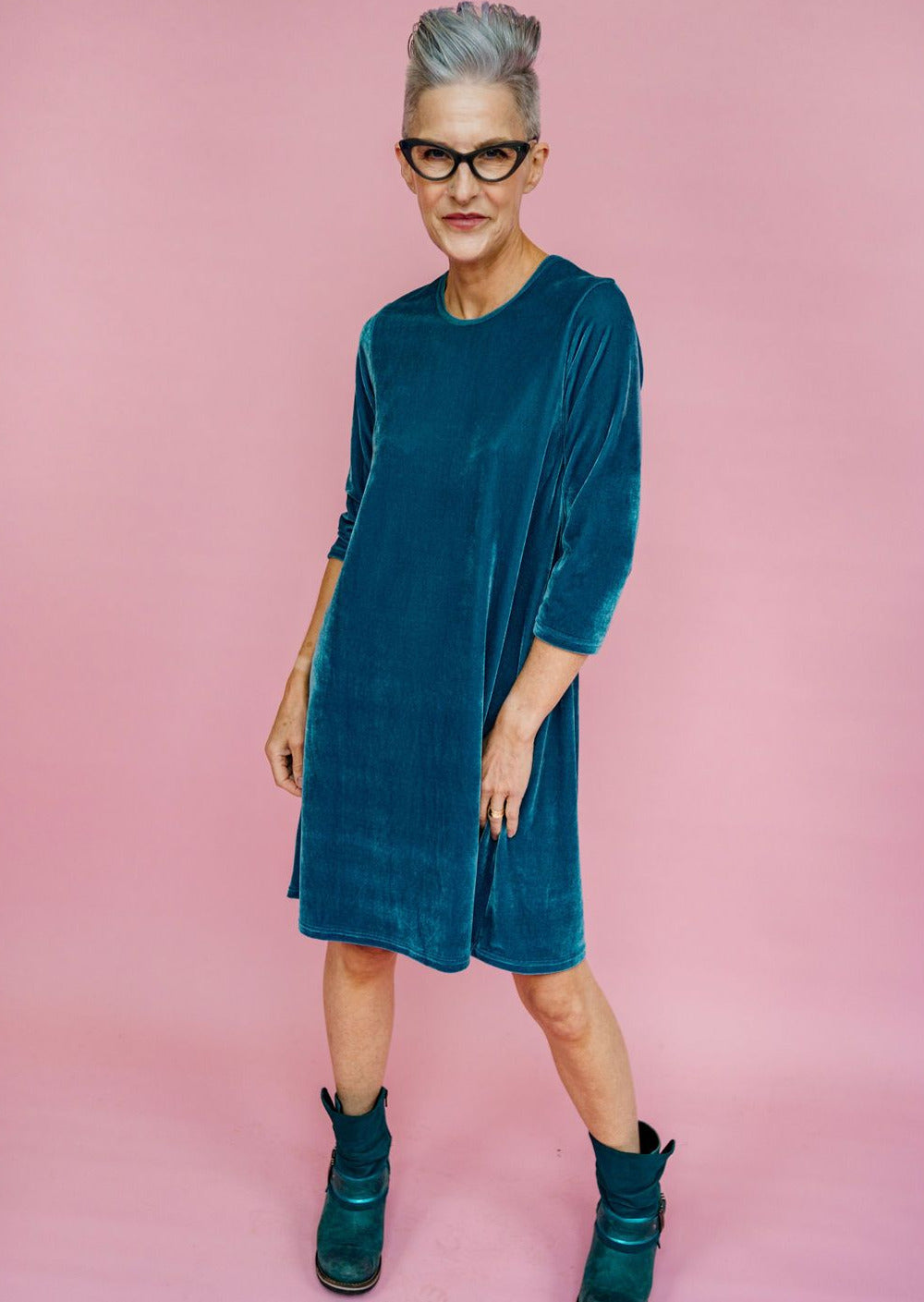 Velvet Swing Dress in Sage