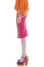 Load image into Gallery viewer, Fair Isle Pencil Skirt in Pink, Orange, and Purple Geometric Pattern - Skirt - Megan Crook