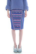 Load image into Gallery viewer, Fair Isle Pencil Skirt in Blue, Purple and Lilac Geometric Pattern - Skirt - Megan Crook