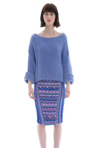 Fair Isle Pencil Skirt in Blue, Purple and Lilac Geometric Pattern - Skirt - Megan Crook