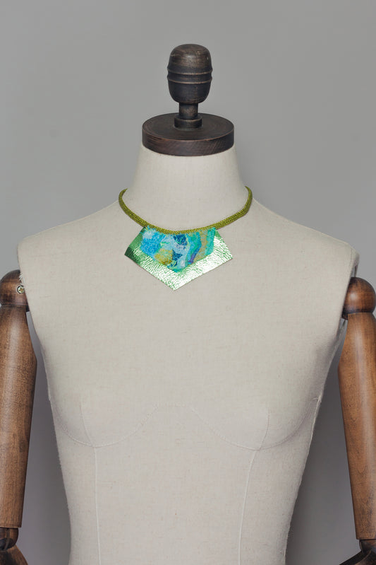 Lime Embellished Necklace with Leather - Necklace - Megan Crook