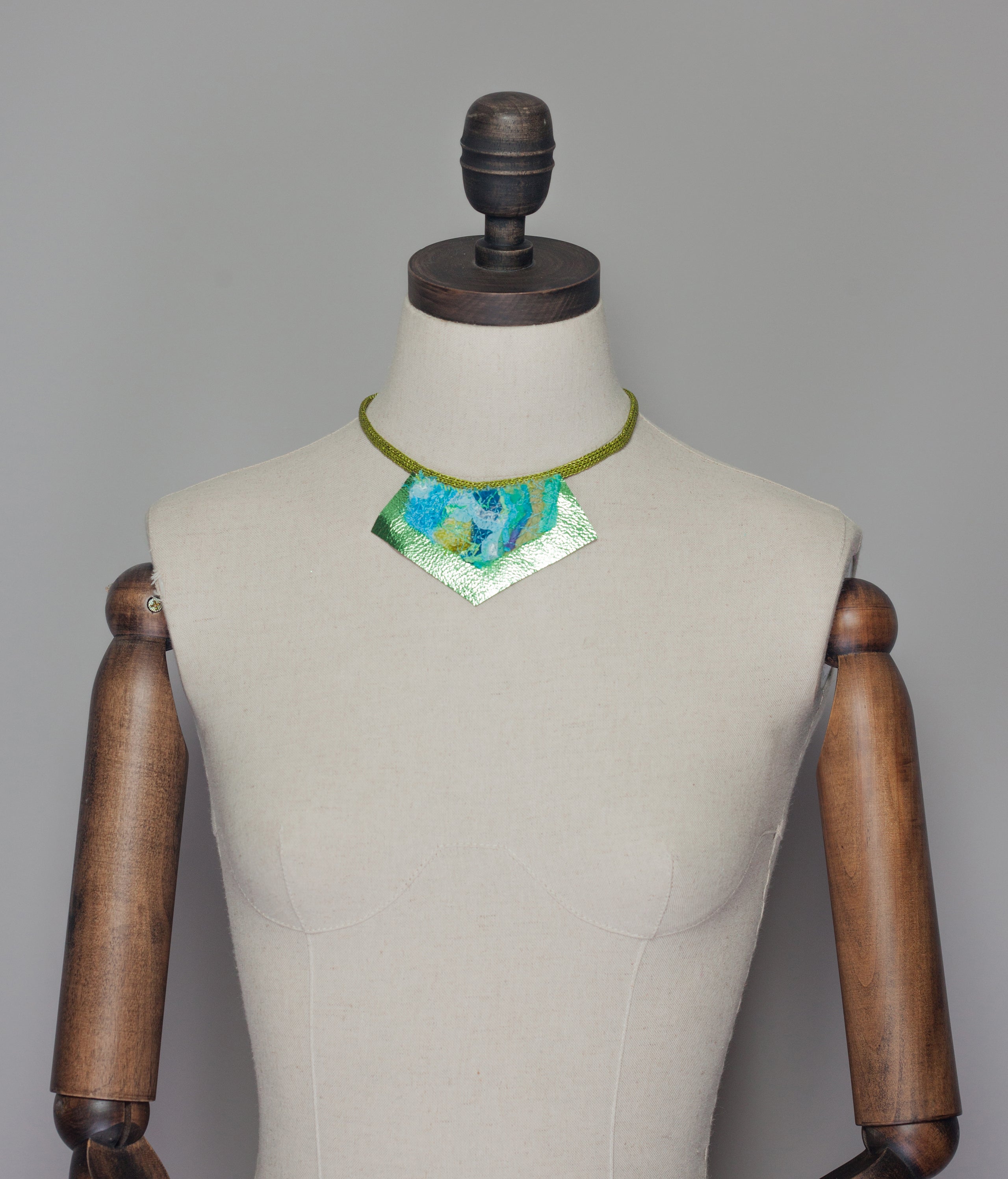 Lime Embellished Necklace with Leather - Necklace - Megan Crook
