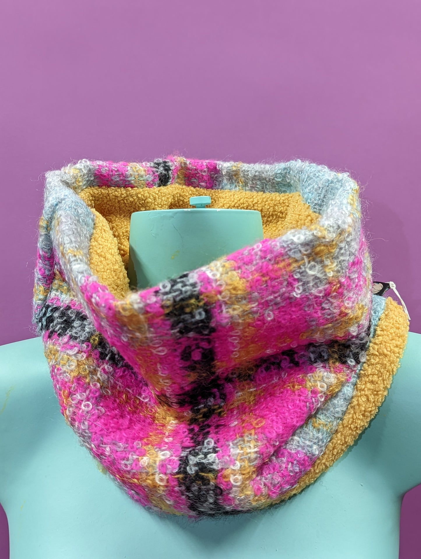 Mohair Snood in Pink and Yellow