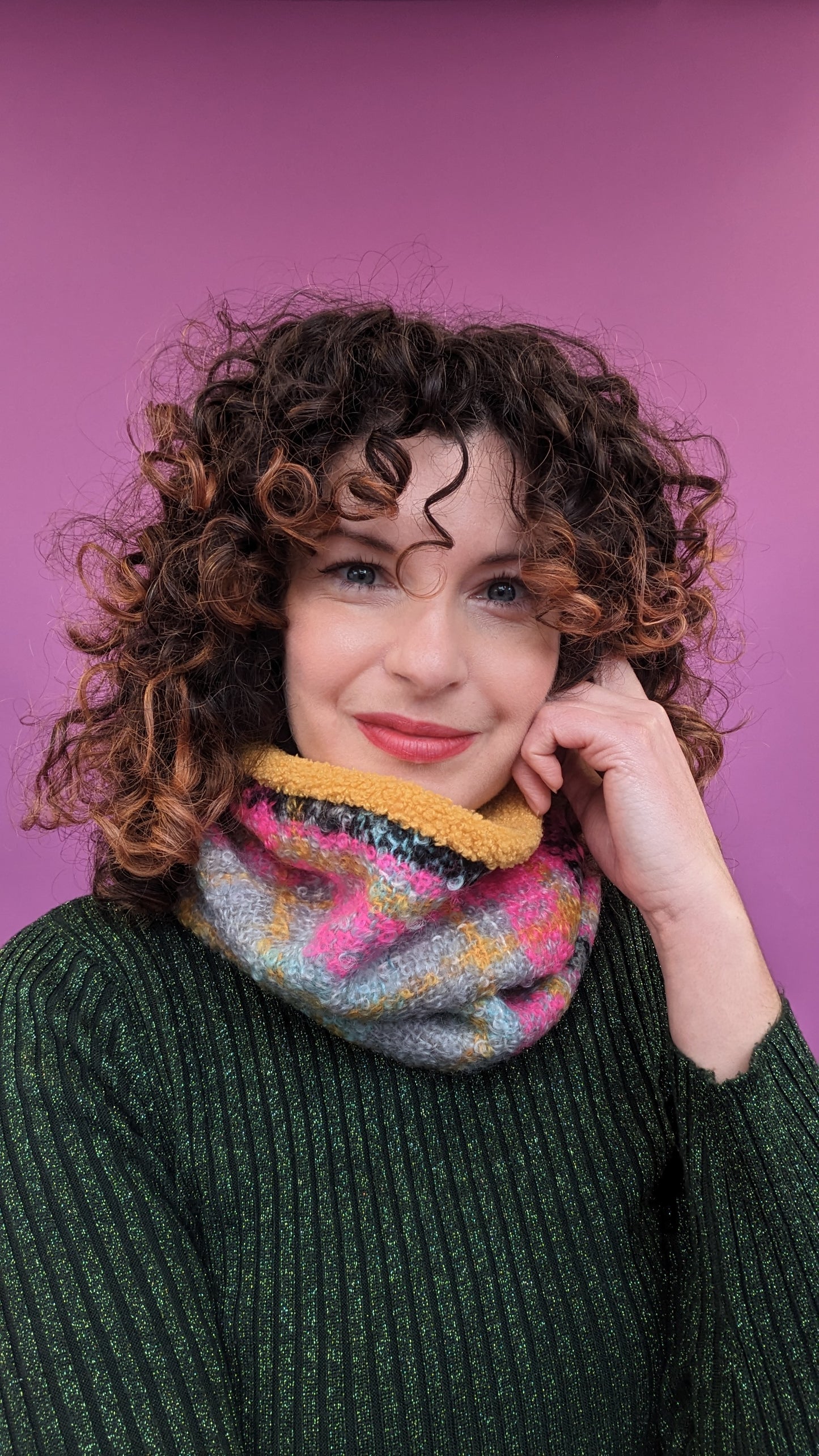 Mohair Snood in Pink and Yellow