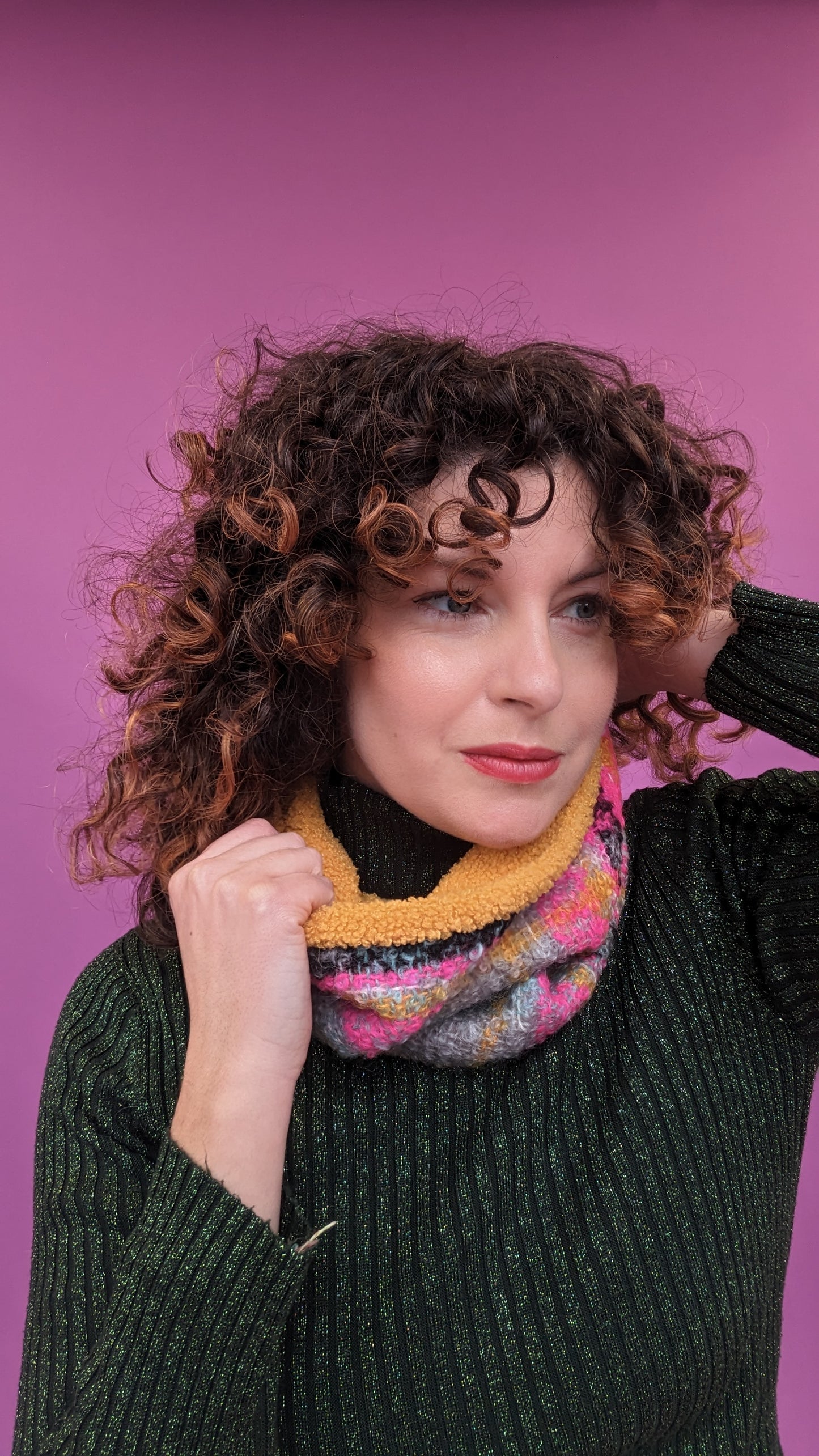 Mohair Snood in Pink and Yellow