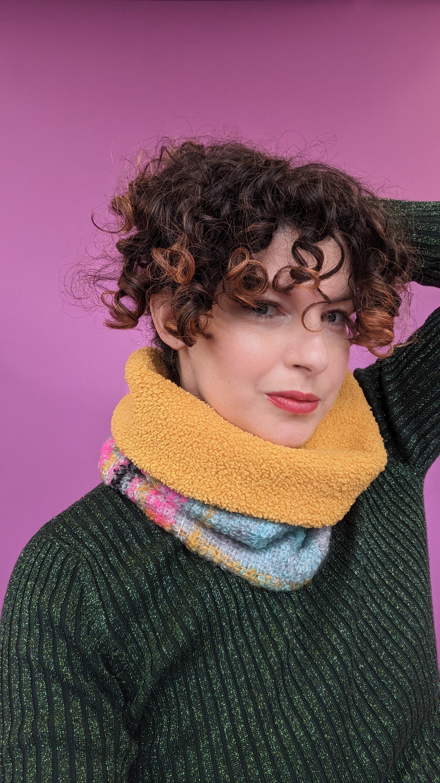 Mohair Snood in Pink and Yellow