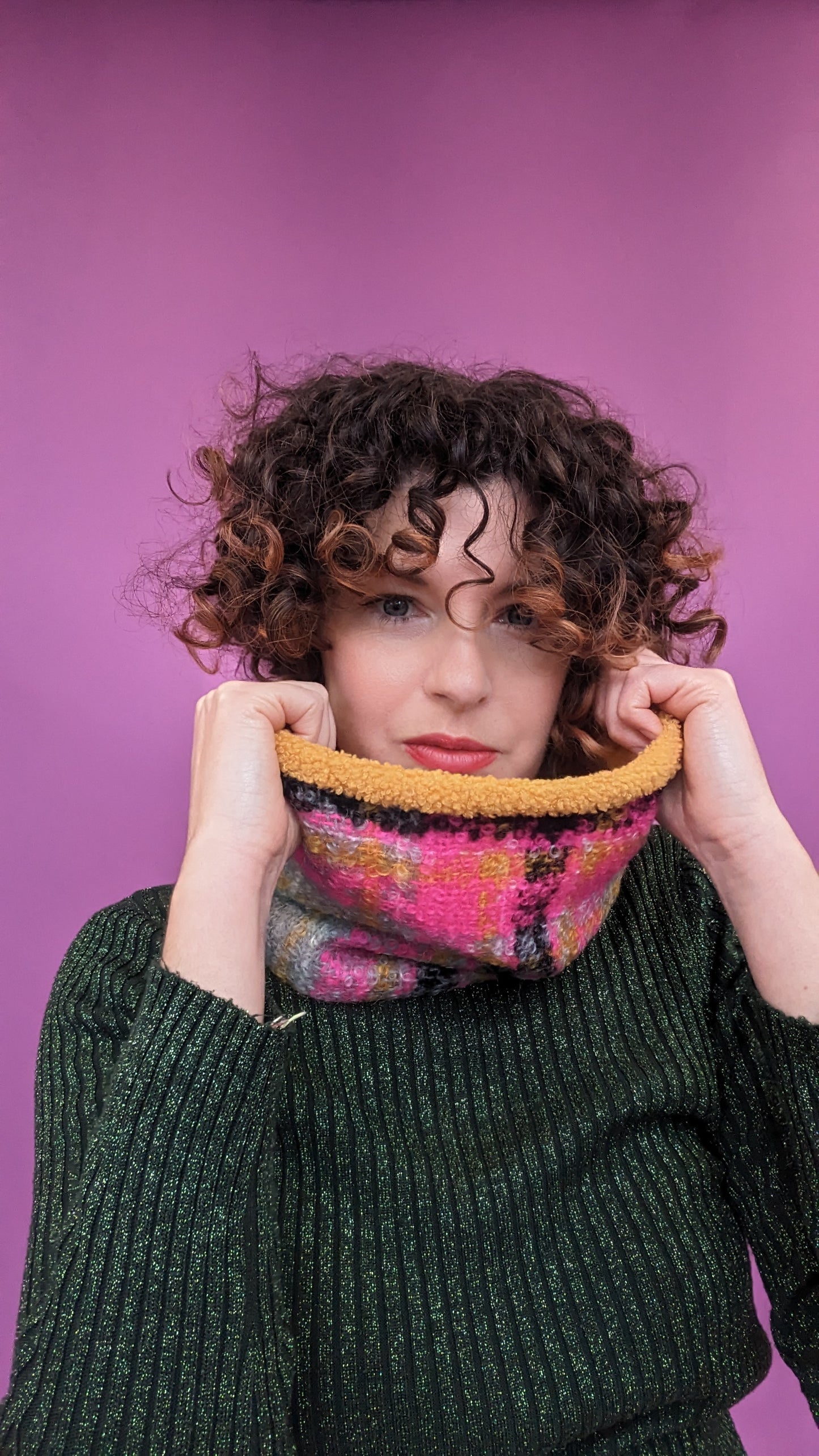 Mohair Snood in Pink and Yellow