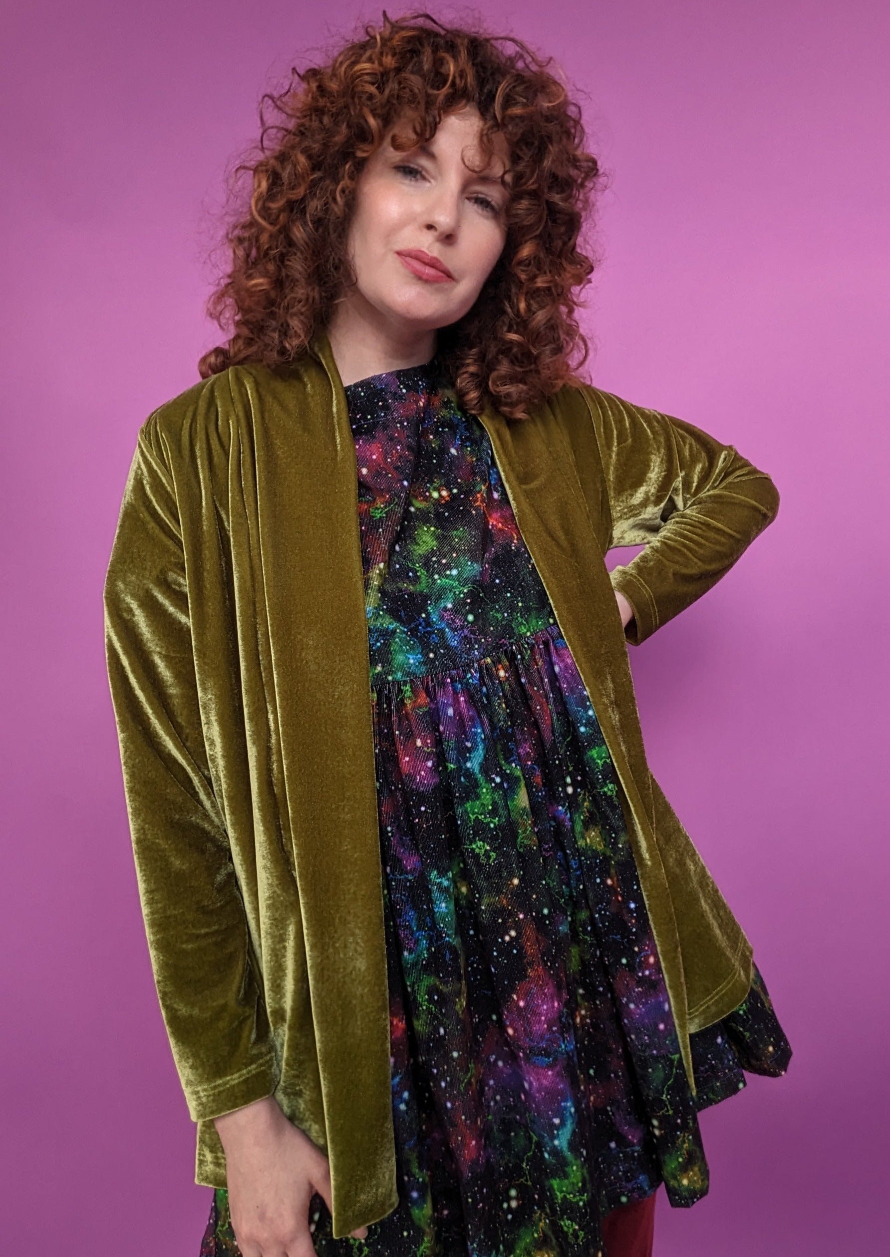 Velvet Cardigan in Olive