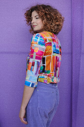 Easy Fit 3/4 Sleeve Tee in Abstract Lilac Jersey