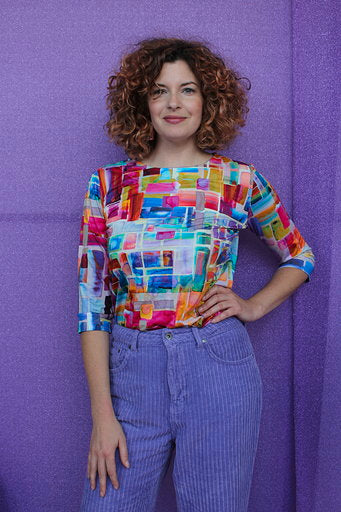 Easy Fit 3/4 Sleeve Tee in Abstract Lilac Jersey