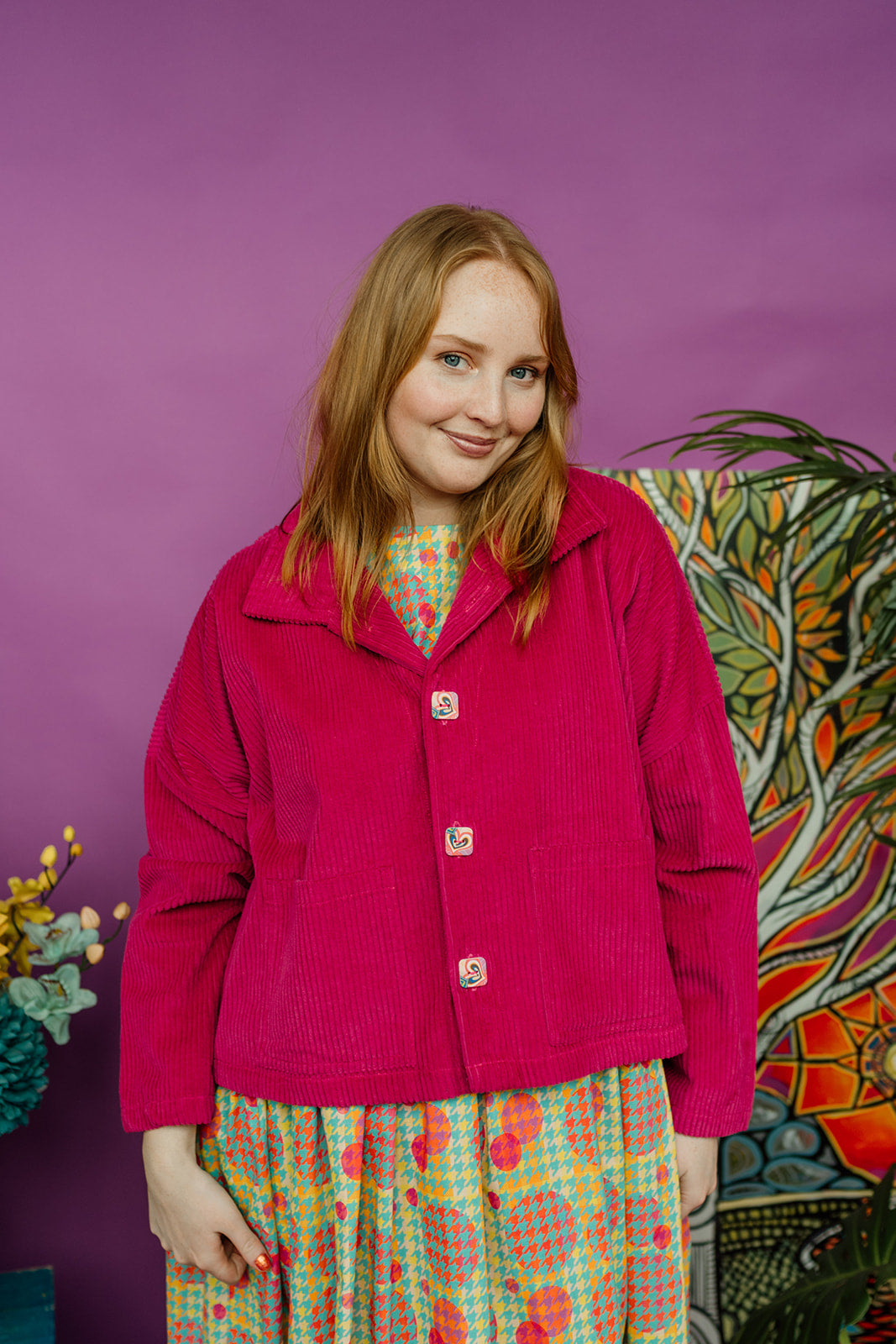 Corduroy Cropped Chore Jacket in Pink + 1 Colour