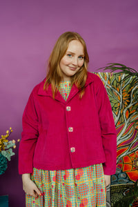 Corduroy Cropped Chore Jacket in Pink