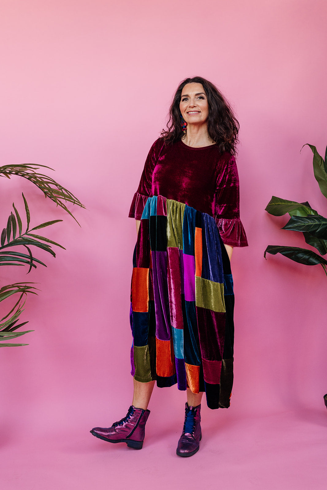 Patchwork Velvet Ruffle Smock Dress - Megan Crook