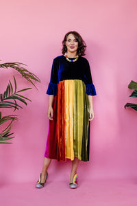 Velvet Rainbow Ruffle Smock Dress