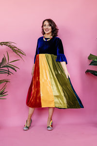 Velvet Rainbow Ruffle Smock Dress