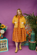 Load image into Gallery viewer, Corduroy Cropped Chore Jacket in Yellow and Retro Wallflower Smock Dress