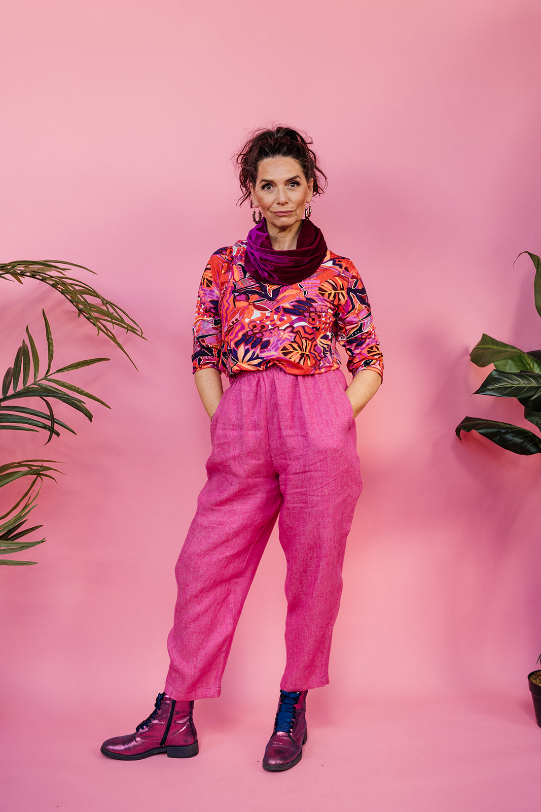 Ankle Grazer Trousers in Hot Pink Linen