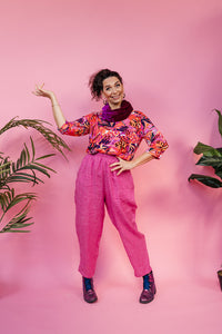 Ankle Grazer Trousers in Hot Pink Linen