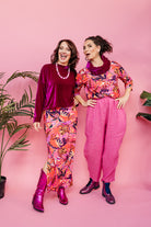 SALE Maxi Side Split Skirt in Red Abstract Garden - Megan Crook