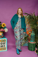 Load image into Gallery viewer, Liberty Towelling Dungarees in Tie Dye Print and Teal Cropped Chore Jacket