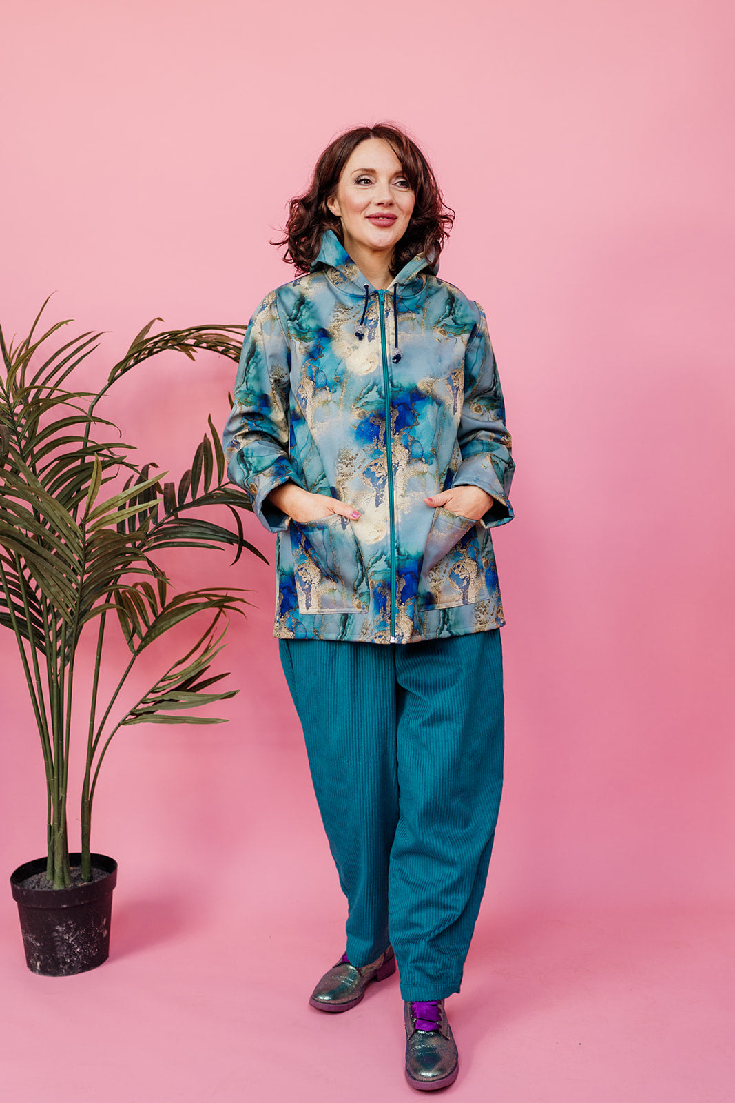 Rain Coat in Blue and Gold Watercolour - Megan Crook