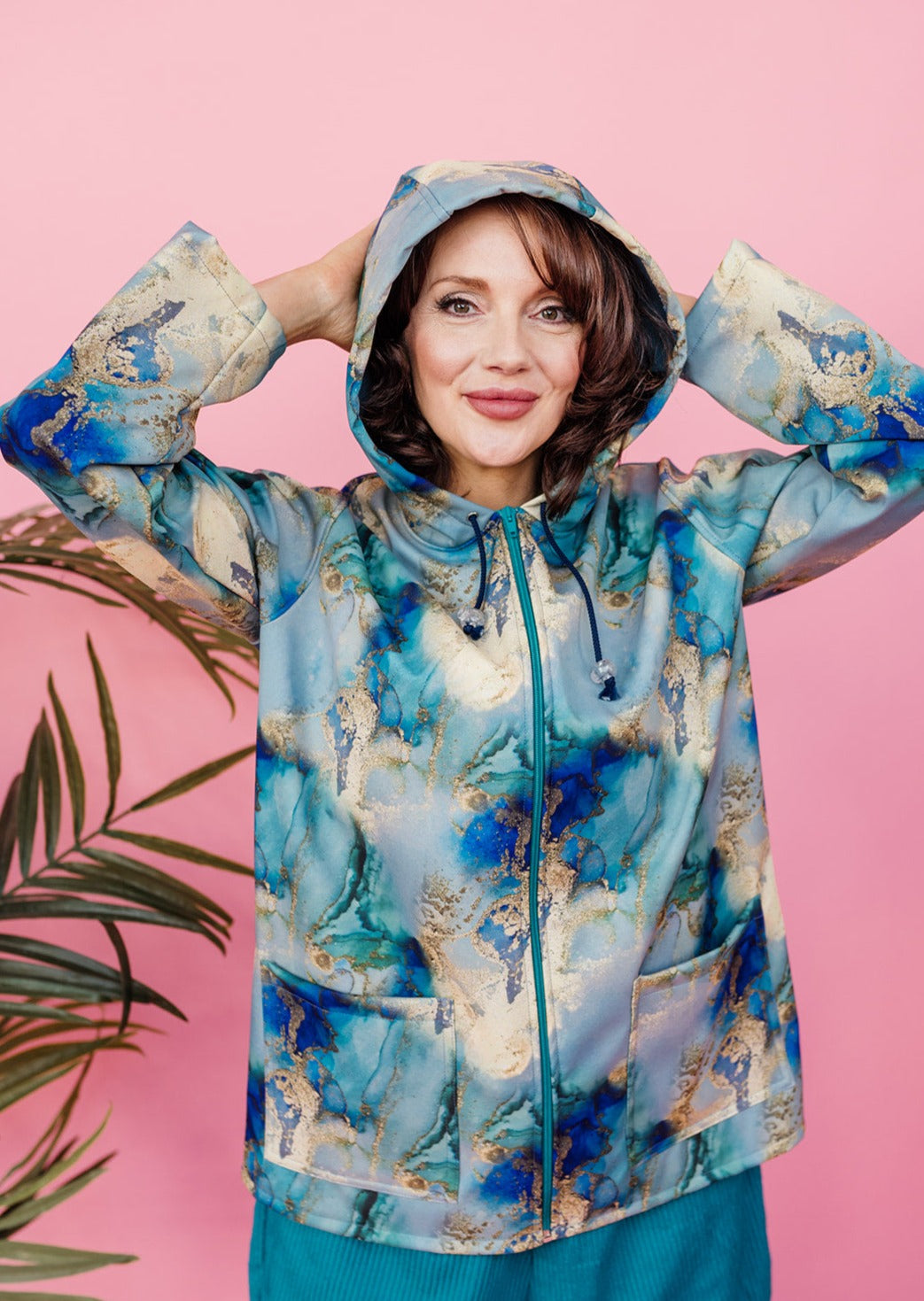 Rain Coat in Blue and Gold Watercolour - Megan Crook