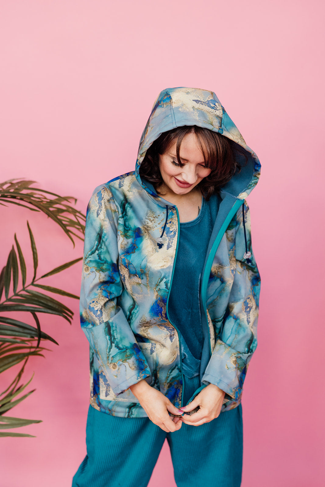 Rain Coat in Blue and Gold Watercolour - Megan Crook