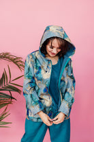 Rain Coat in Blue and Gold Watercolour - Megan Crook