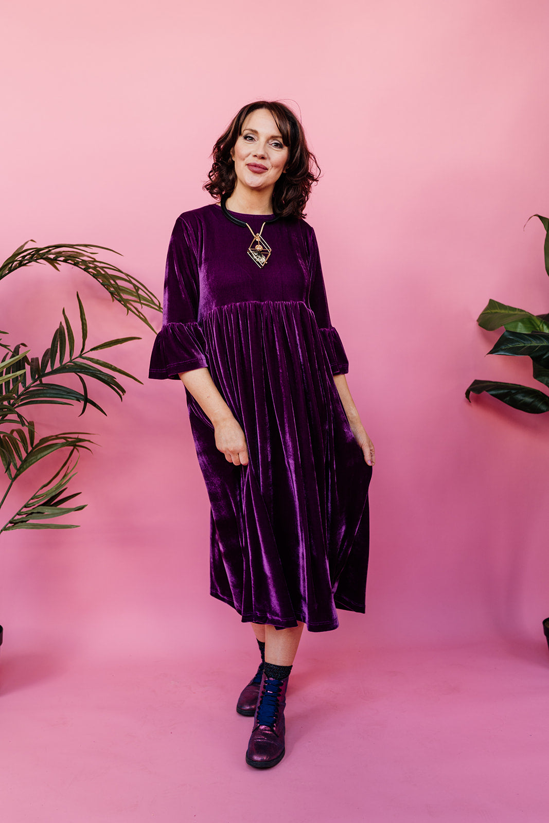 Velvet Ruffle Smock Dress in Plum – Megan Crook Textiles