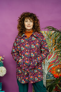 Retro Raincoat in Berry Floral Paisley