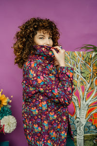 Retro Raincoat in Berry Floral Paisley