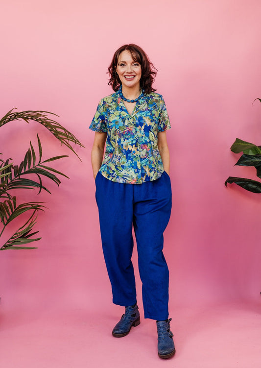 Linen Bowling Shirt in Green Hawaiian