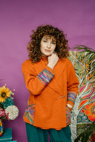 Embellished Cropped Wool Coat in Orange - Megan Crook