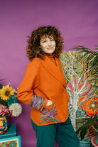 Embellished Cropped Wool Coat in Orange - Megan Crook