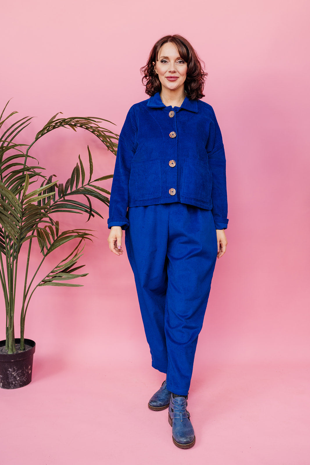 Corduroy Cropped Chore Jacket in Royal Blue