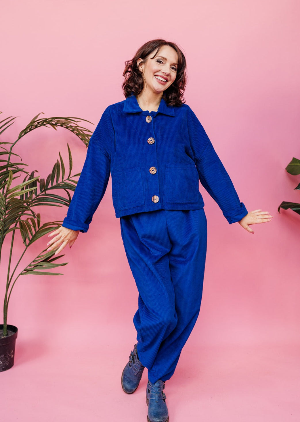 Corduroy Cropped Chore Jacket in Royal Blue