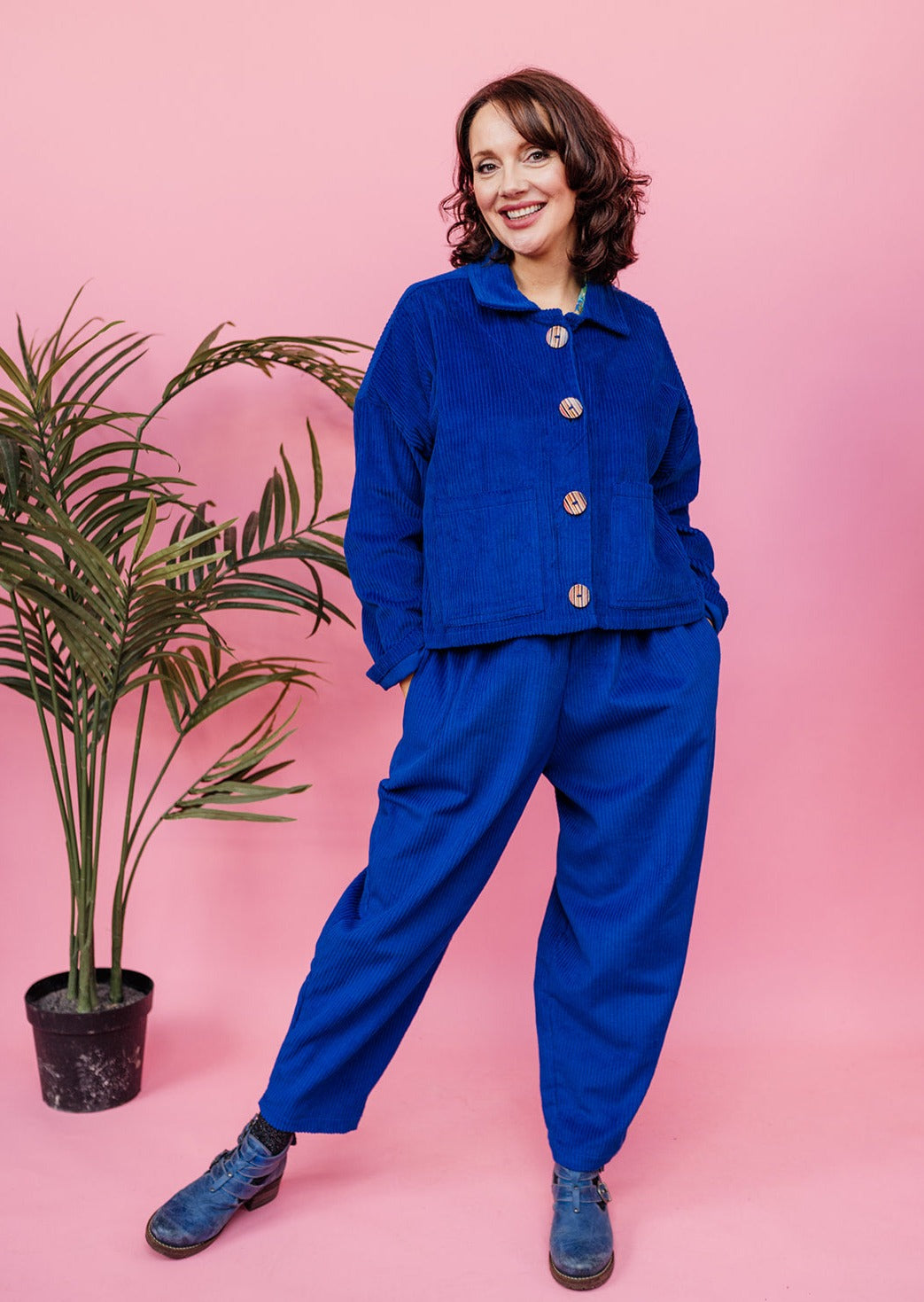 Corduroy Cropped Chore Jacket in Royal Blue