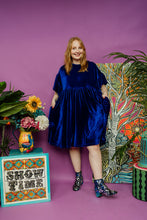 Load image into Gallery viewer, Velvet Summer Smock Dress in Royal Blue