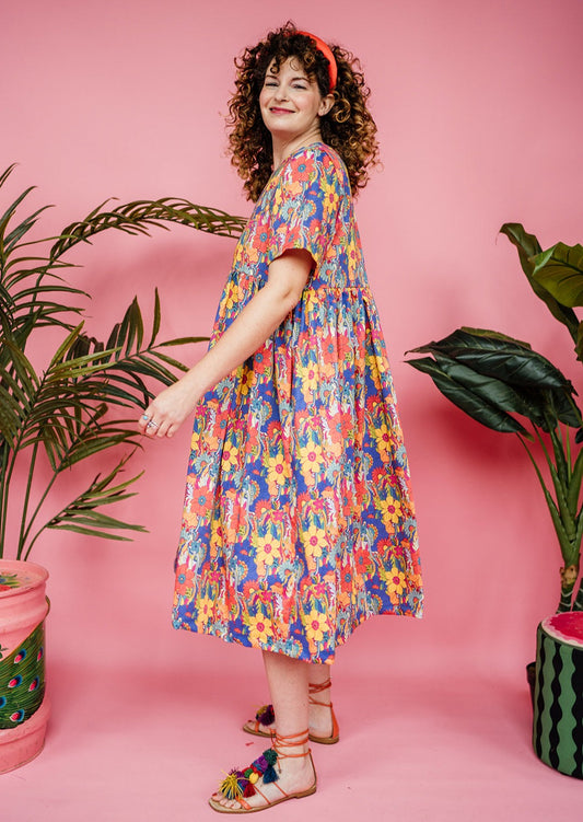 Smock Dress in Rainbow Flower