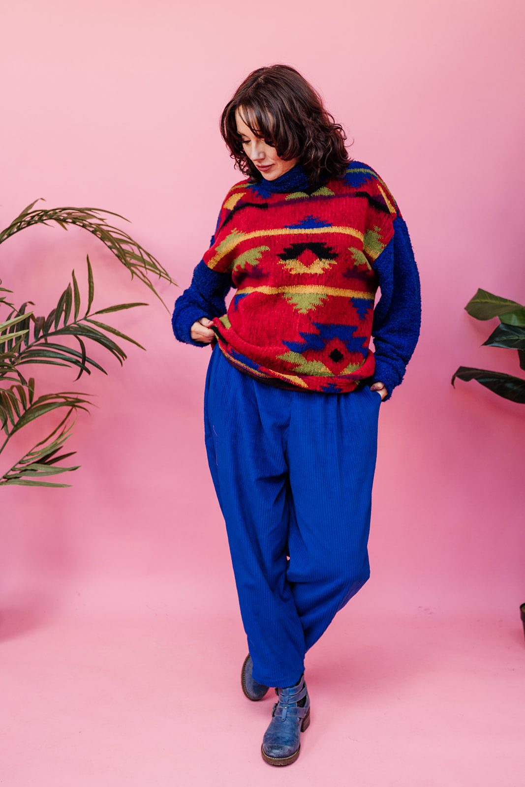 Knitted Pullover in Red Aztec - Megan Crook