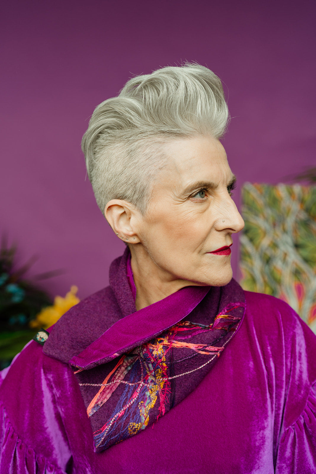Embellished Wool & Velvet Neck Wrap in Berry Pink - Megan Crook