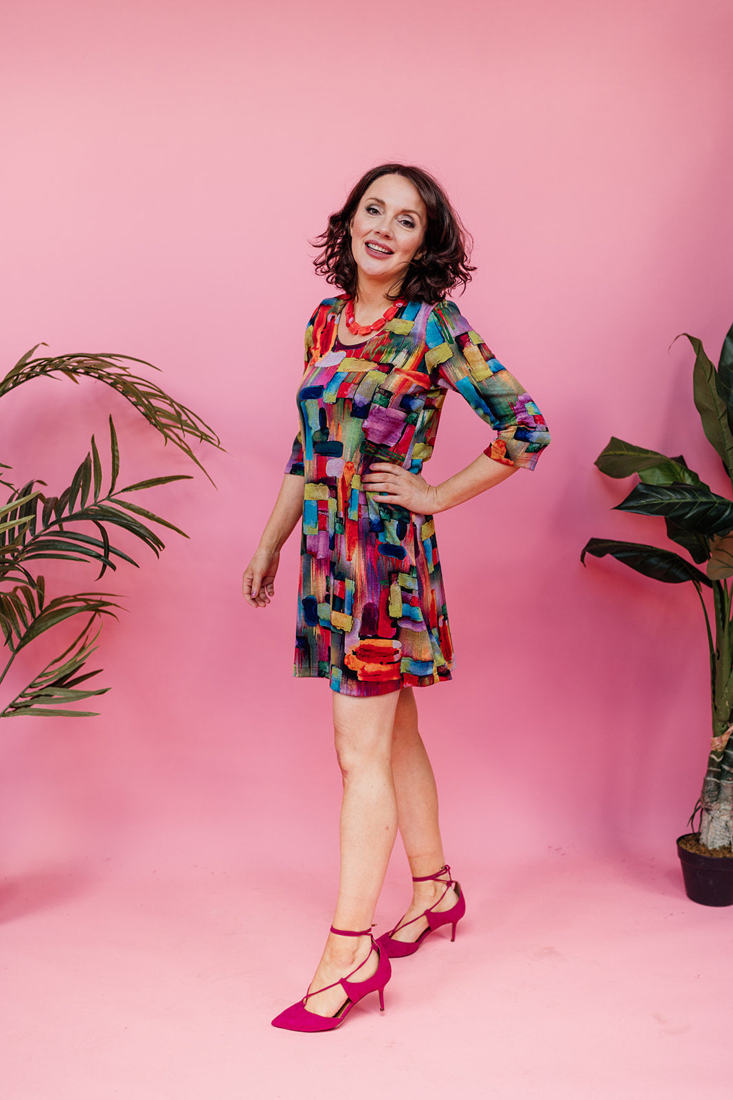 Swing Dress in Abstract Rainbow