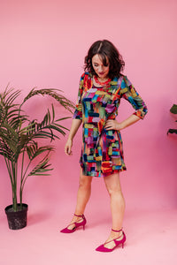 Swing Dress in Abstract Rainbow