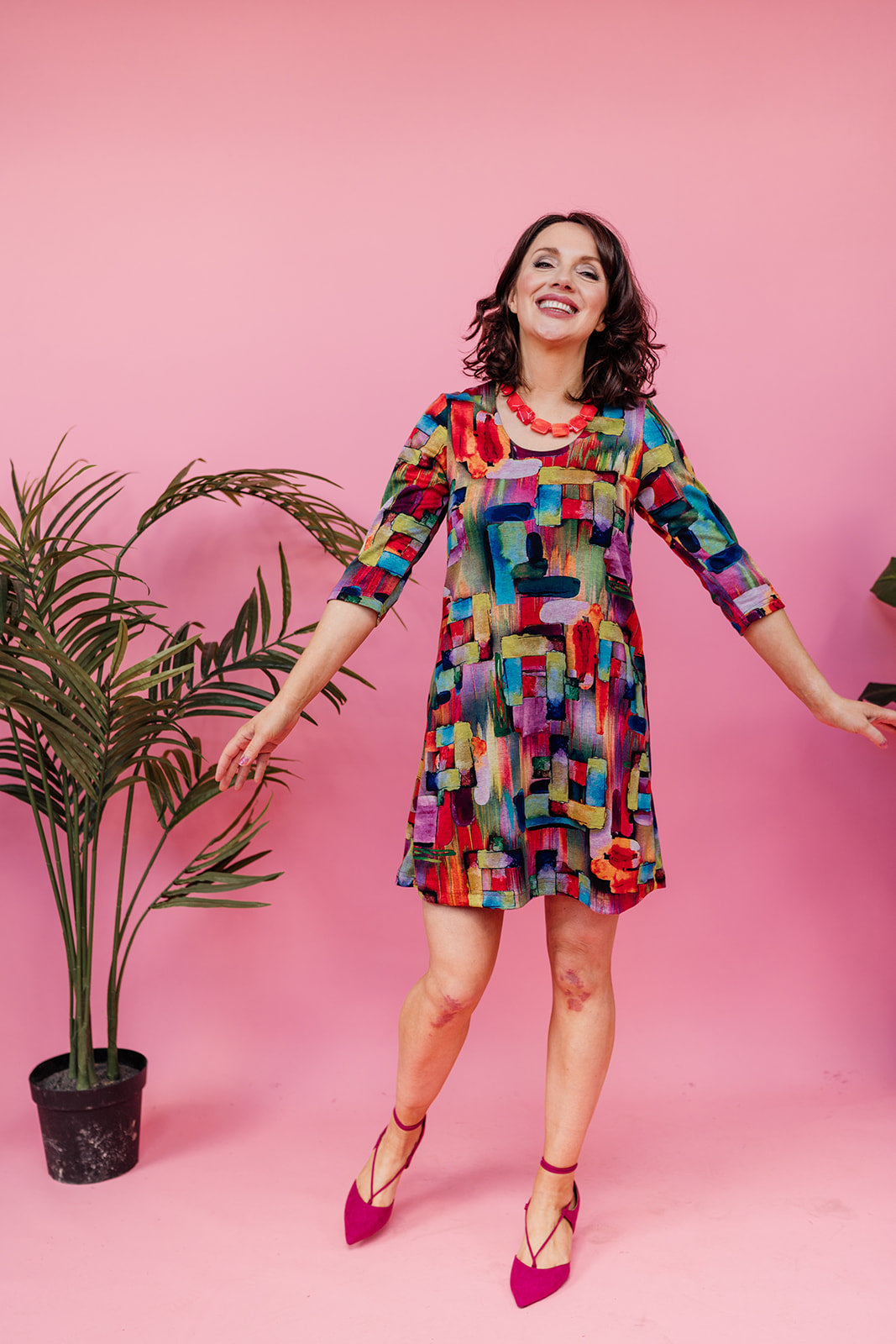 Swing Dress in Abstract Rainbow