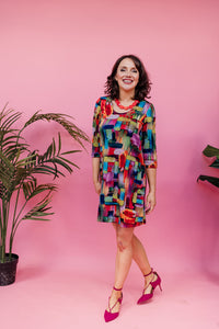 Swing Dress in Abstract Rainbow