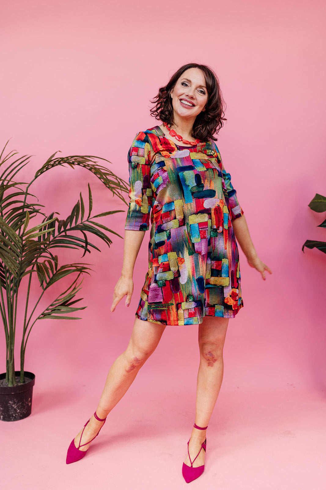 Swing Dress in Abstract Rainbow